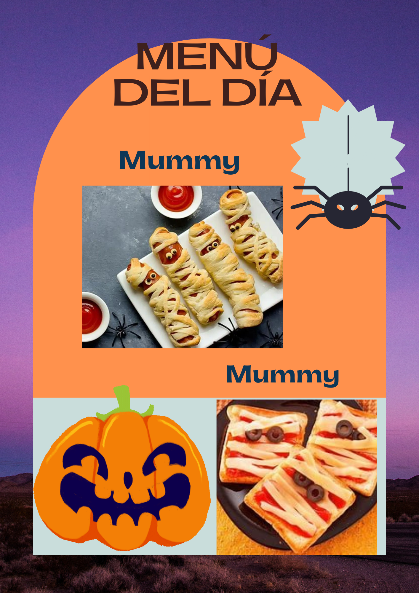 Menú del Día Vegano Minimalista Tonos Azul